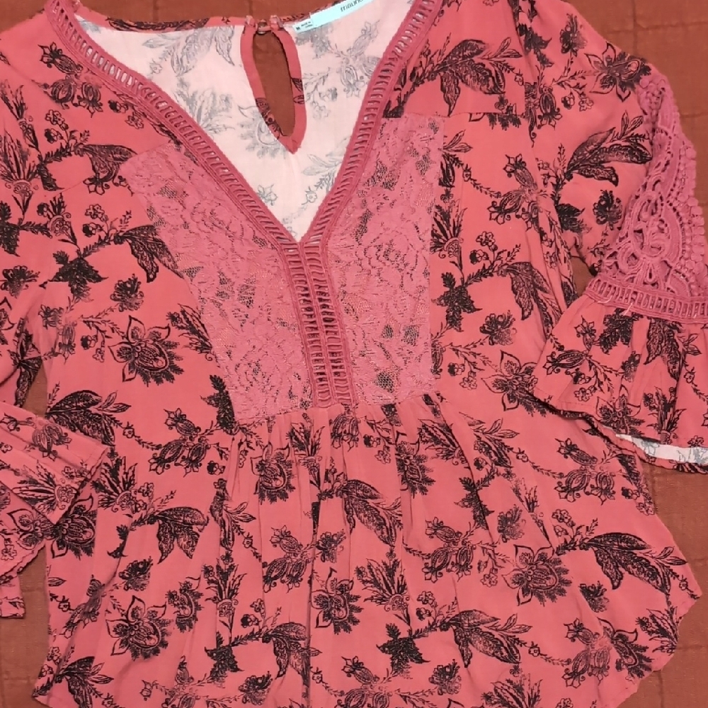 Maurices Pink Floral Lace Blouse